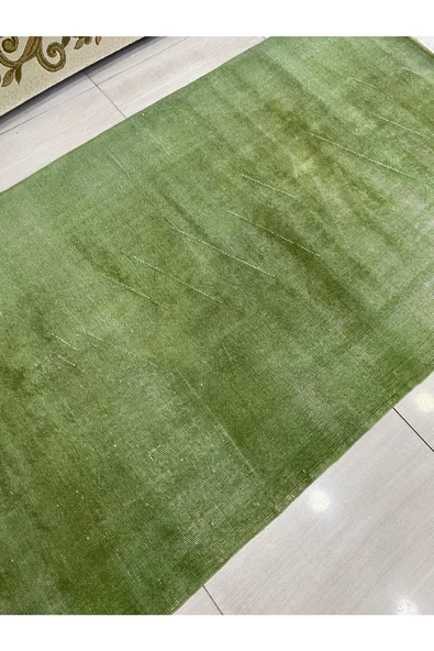 El Dokuma Düz Yeşil Eskitme Halı 120x223 Fıstık Yeşili Yün Halı - 5
