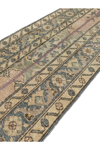 El Dokuma Vintage Isparta Halısı 61x393 Eskitme Turuncu Yün Yolluk - Resim 2