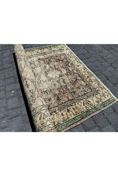 EL DOKUMA ESKİTME ISPARTA HALISI 110X193 KAHVE YEŞİL DEKORATİF HALI ! - Resim 5