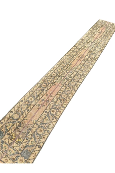 El Dokuma Vintage Isparta Halısı 61x393 Eskitme Turuncu Yün Yolluk - Resim 7