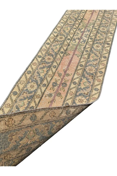 El Dokuma Vintage Isparta Halısı 61x393 Eskitme Turuncu Yün Yolluk - Resim 3