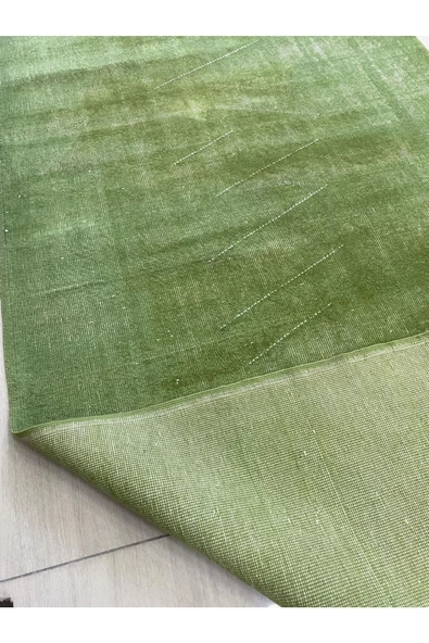 El Dokuma Düz Yeşil Eskitme Halı 120x223 Fıstık Yeşili Yün Halı - 6