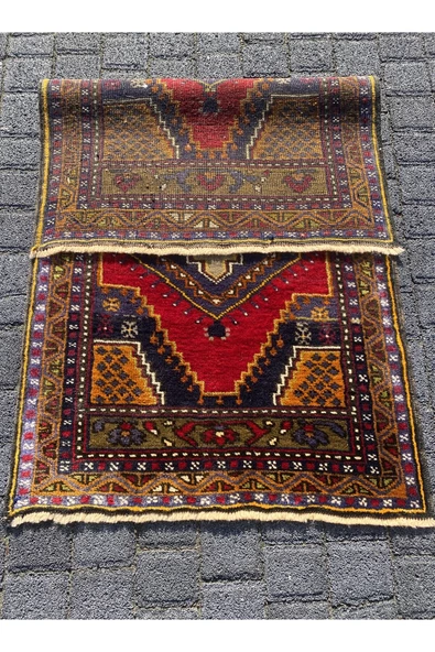 EL DOKUMA ORTAKÖY HALISI 65X120 YASTIK KÖK BOYA YÜN KÜÇÜK HALI - 6