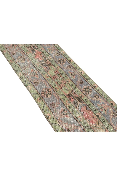 EL DOKUMA ESKİTME YOLLUK 49X302 YEŞİL TURKUAZ 3 METRE VINTAGE YOLLUK - Resim 3