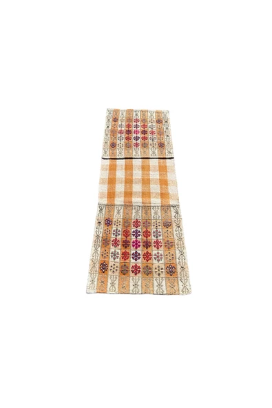 EL DOKUMA ANTİKA HEYBE 58X157 TURUNCU BEYAZ DEKORATİF AT HEYBESİ ürün görseli