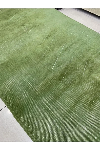 El Dokuma Düz Yeşil Eskitme Halı 120x223 Fıstık Yeşili Yün Halı - 3