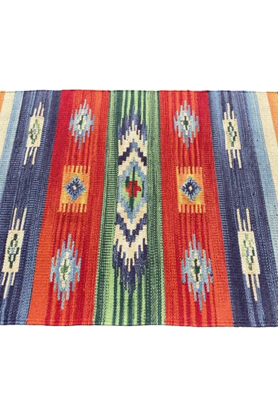 El Dokuması Dekoratif Kilim 60x95 Gökkuşağı Rengi %100 Yün Kilim - Resim 2