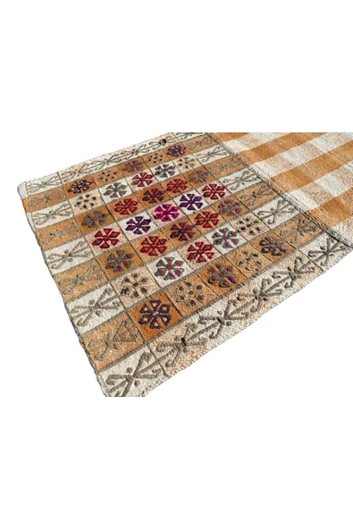 EL DOKUMA ANTİKA HEYBE 58X157 TURUNCU BEYAZ DEKORATİF AT HEYBESİ - Resim 2