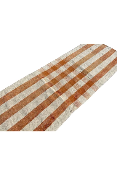 EL DOKUMA ANTİKA HEYBE 58X157 TURUNCU BEYAZ DEKORATİF AT HEYBESİ - Resim 6