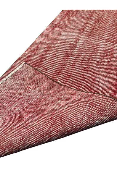 El Dokuma Vintage Kırmızı Yolluk 55x300 Düz Renk Eskitme %100 Yün Halı - Resim 6