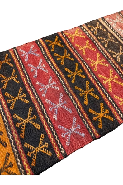 El Dokuma Kök Boya Cicim Kilimi 58x110 Kırmızı Kiremit %100 Yün Otantik Kilim - Resim 8