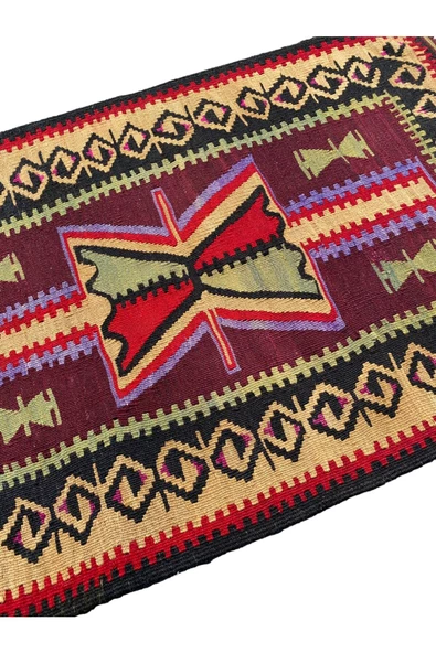 El Dokuma Dekoratif Kök Boya Kilim 78x117 Renkli %100 Yün Küçük Kilim - Resim 4