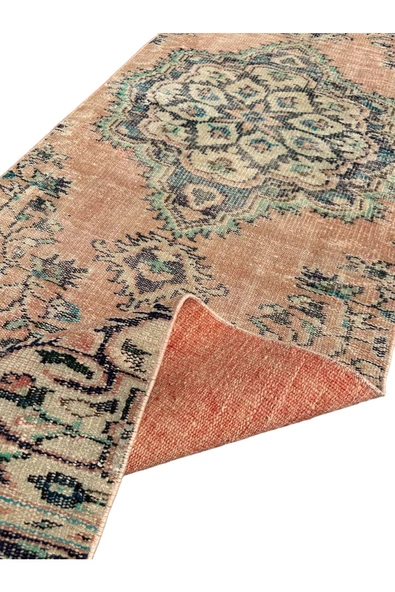 El Dokuma Eskitme Halı 80x290 Turuncu Vintage Yolluk %100 Yün - Resim 7