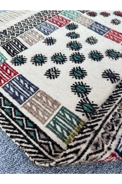 El Dokuması Dekoratif Kilim 80x93 Renkli %100 Yün Kilim - Resim 5