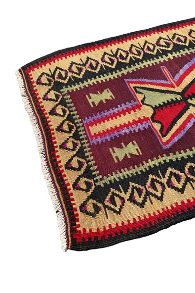 El Dokuma Dekoratif Kök Boya Kilim 78x117 Renkli %100 Yün Küçük Kilim - Resim 5