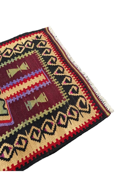 El Dokuma Dekoratif Kök Boya Kilim 78x117 Renkli %100 Yün Küçük Kilim - Resim 3