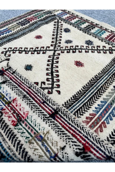 El Dokuması Dekoratif Kilim 80x110 Krem %100 Yün Kilim - Resim 6