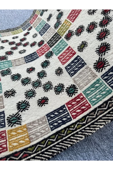 El Dokuması Dekoratif Kilim 80x93 Renkli %100 Yün Kilim - Resim 8