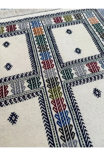 El Dokuma Dekoratif Kilim 90x100 Klasik Dekor %100 Yün Kilim ! - Resim 5