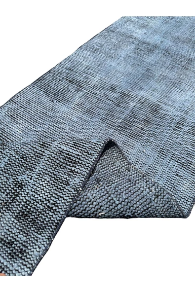 El Dokuma Vintage Yolluk 58x285 Düz Renk Mavi Yün Halı - 7