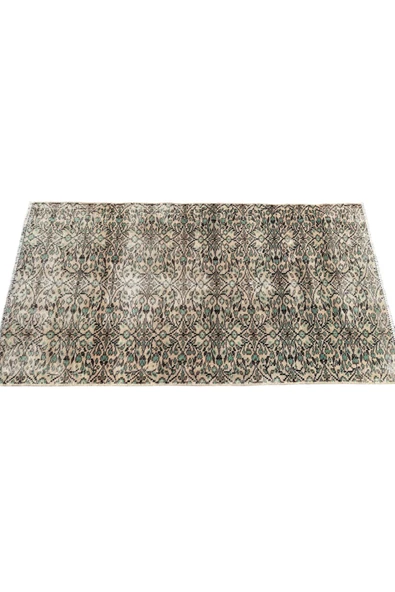 EL DOKUMA ESKİTME HALI 100X192 YEŞİL KREM %100 YÜN VINTAGE HALI ! - 5