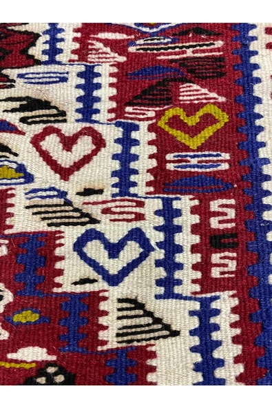 El Dokuma Iran Kilimi 65x115 Kırmızı %100 Yün Küçük Kilim ! - 4