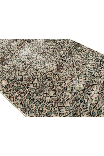 EL DOKUMA ESKİTME HALI 100X192 YEŞİL KREM %100 YÜN VINTAGE HALI ! - 3
