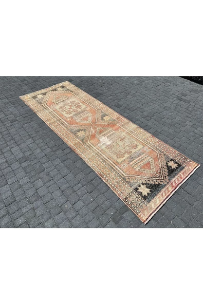 EL DOKUMASI YÜN YOLLUK 102x290 ESKİTME KİREMİT KREM VINTAGE MALATYA HALISI - Resim 2