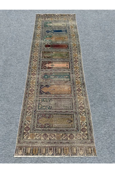 El Dokuma 95x290 Bünyan Halısı Eskitme Ince Yün Paftalı Yolluk ! ürün görseli