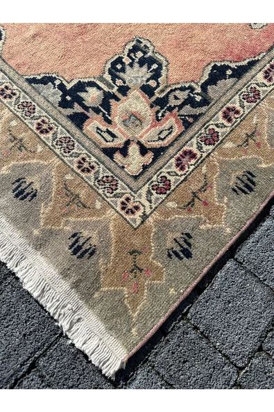 El Dokuma Eskitme Bünyan Halısı 94x200 Pastel Renk %100 Yün Kırmızı Yolluk - Resim 5