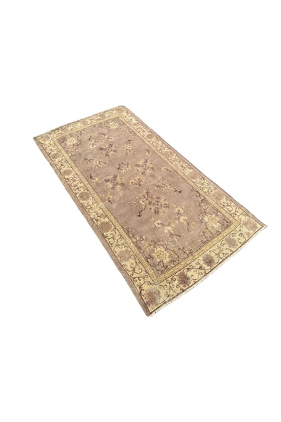 EL DOKUMA ESKİTME HALI 115X220 BEJ VİZON VINTAGE OTURMA ODASI HALISI - Resim 2