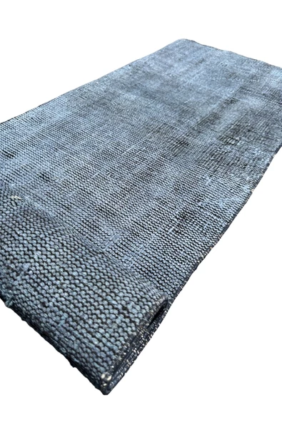 El Dokuma Vintage Yolluk 58x285 Düz Renk Mavi Yün Halı - 6