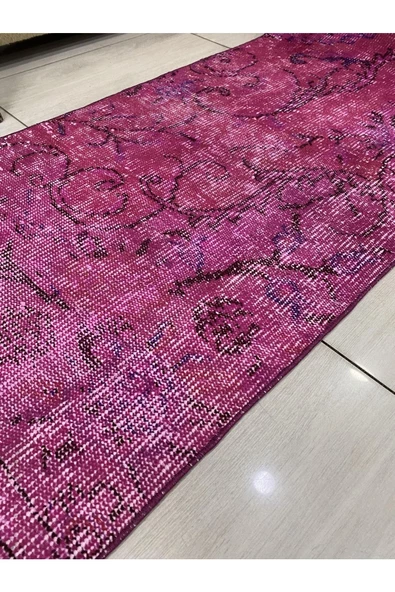 El Dokuma Isparta Halısı 70x282 Düz Pembe Vintage Eskitme Yolluk - 8