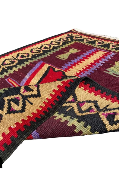 El Dokuma Dekoratif Kök Boya Kilim 78x117 Renkli %100 Yün Küçük Kilim - Resim 8