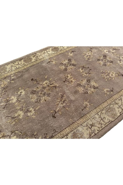 EL DOKUMA ESKİTME HALI 115X220 BEJ VİZON VINTAGE OTURMA ODASI HALISI - Resim 3