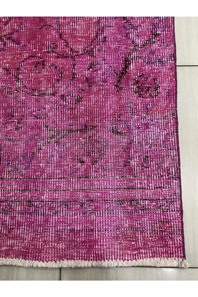 El Dokuma Isparta Halısı 70x282 Düz Pembe Vintage Eskitme Yolluk - 3
