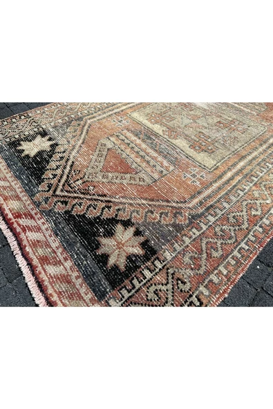 EL DOKUMASI YÜN YOLLUK 102x290 ESKİTME KİREMİT KREM VINTAGE MALATYA HALISI - Resim 3