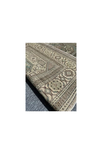 EL DOKUMA 95X190 ESKİTME BÜNYAN HALISI YEŞİL KREM %100 YÜN YOLLUK - Resim 5