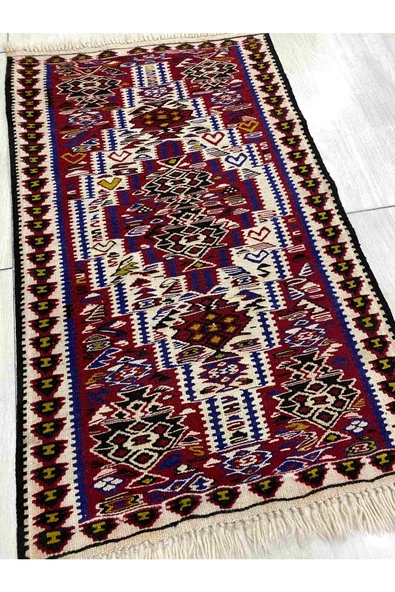 El Dokuma Iran Kilimi 65x115 Kırmızı %100 Yün Küçük Kilim ! - 2