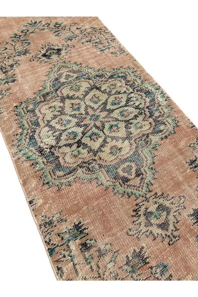 El Dokuma Eskitme Halı 80x290 Turuncu Vintage Yolluk %100 Yün - Resim 6