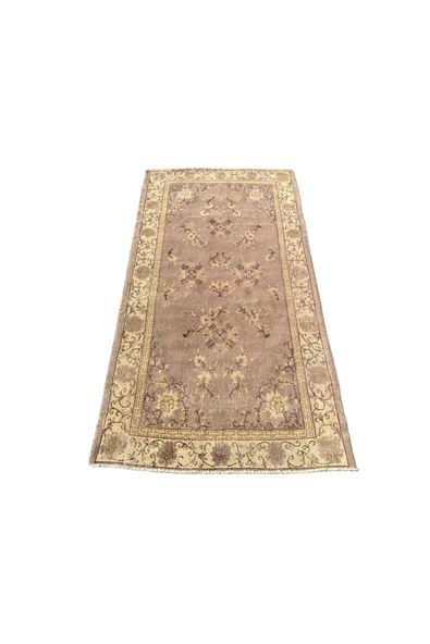 EL DOKUMA ESKİTME HALI 115X220 BEJ VİZON VINTAGE OTURMA ODASI HALISI ürün görseli