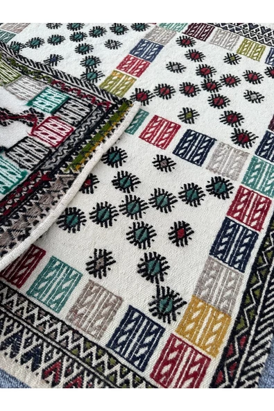 El Dokuması Dekoratif Kilim 80x93 Renkli %100 Yün Kilim - Resim 6