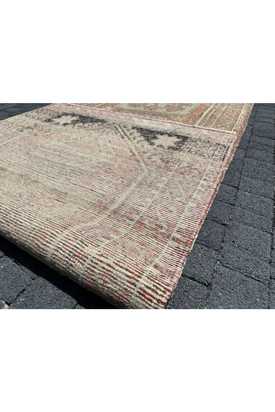 EL DOKUMASI YÜN YOLLUK 102x290 ESKİTME KİREMİT KREM VINTAGE MALATYA HALISI - Resim 8