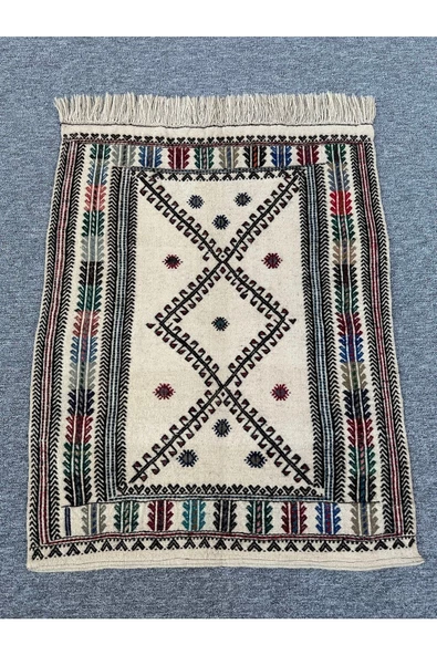 El Dokuması Dekoratif Kilim 80x110 Krem %100 Yün Kilim ürün görseli