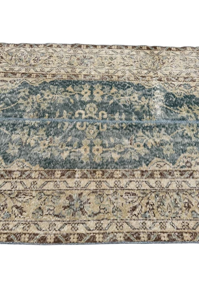 El Dokuma Vintage Halı 112x315 Su Yeşili Büyük Eskitme Retro Yolluk - Resim 5