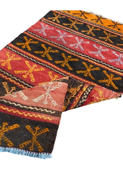 El Dokuma Kök Boya Cicim Kilimi 58x110 Kırmızı Kiremit %100 Yün Otantik Kilim - Resim 6