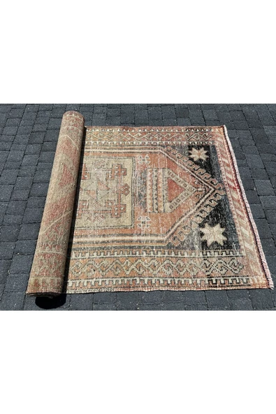 EL DOKUMASI YÜN YOLLUK 102x290 ESKİTME KİREMİT KREM VINTAGE MALATYA HALISI - Resim 7