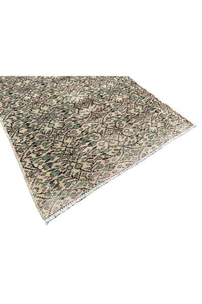 EL DOKUMA ESKİTME HALI 100X192 YEŞİL KREM %100 YÜN VINTAGE HALI ! - 2