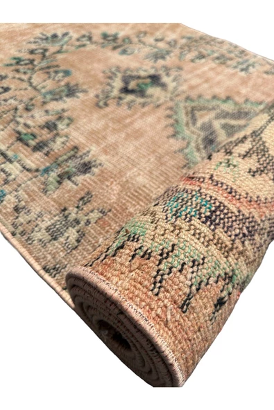 El Dokuma Eskitme Halı 80x290 Turuncu Vintage Yolluk %100 Yün - Resim 8