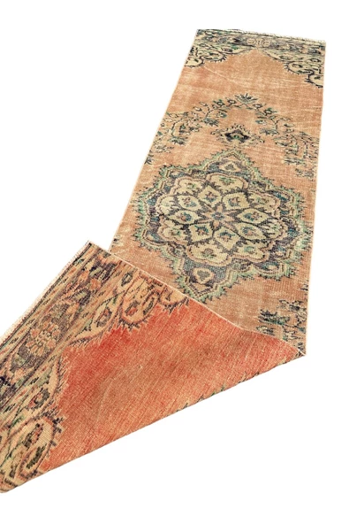 El Dokuma Eskitme Halı 80x290 Turuncu Vintage Yolluk %100 Yün - Resim 5